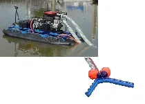 A boat with two pipes attached to it and water coming out of the bottom.