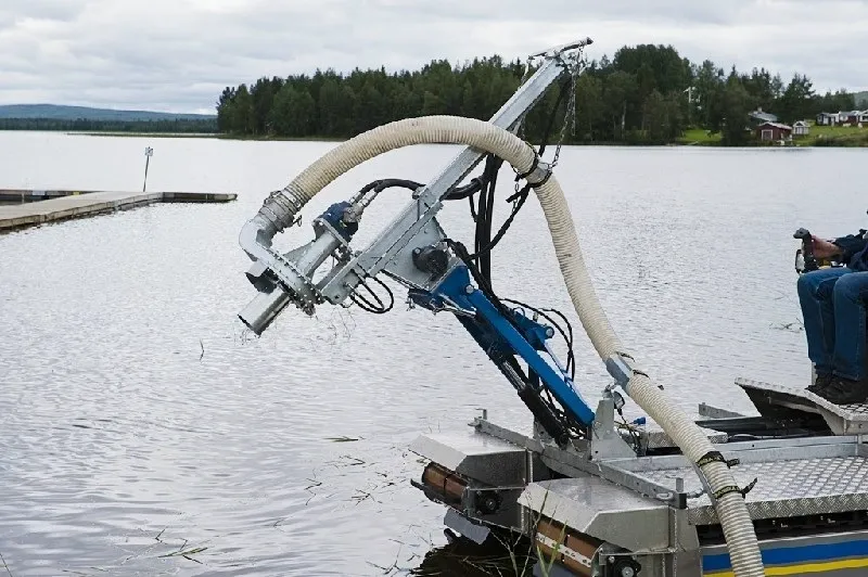 A boat with a steering wheel attached to it.