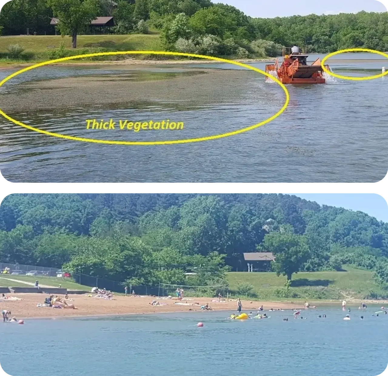 A couple of pictures showing the beach and water.